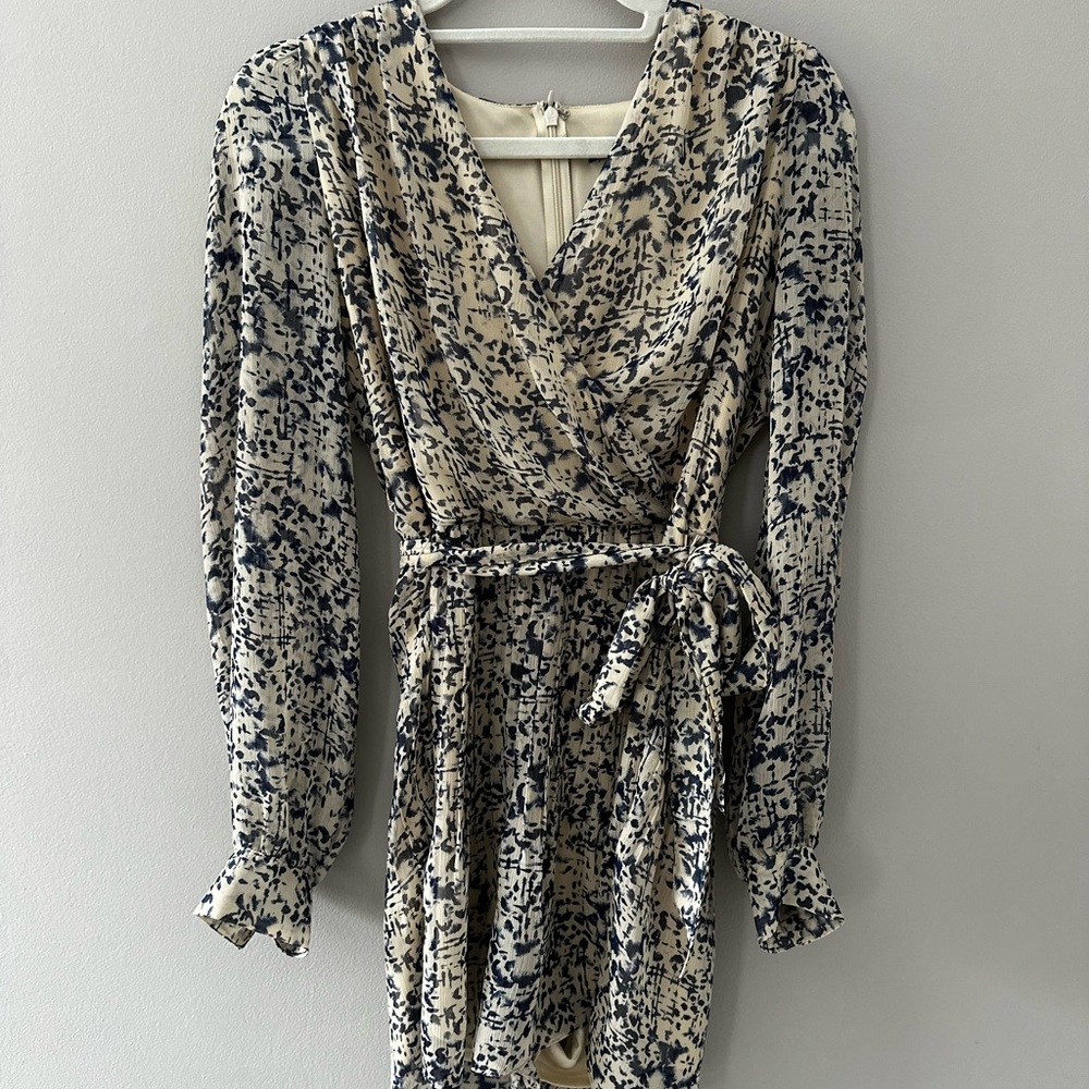 Express Elegant Blue and Cream Wrap Romper